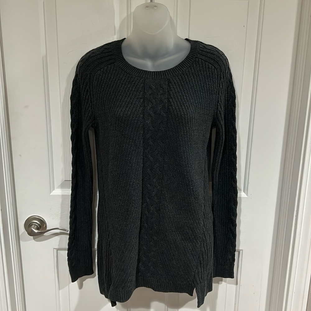 NÁUTICA WOMENs sz Medium gray CABLE KNIT TUNIC SWEATER GUC BPUR